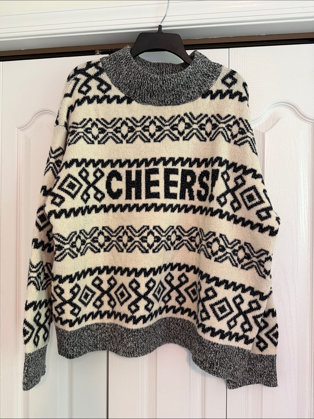 a new day Black & Cream Fair Isle 'CHEERS!' Turtleneck Sweater